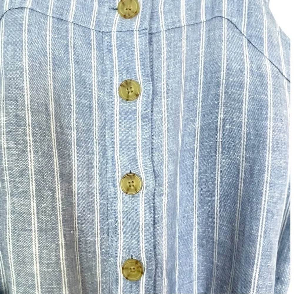 Everlane Linen Square Neck Blue Pinstripe Button‎ Down Tie Front Jumpsuit 2 NWOT
